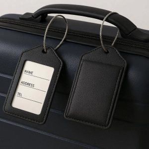 Faux Leather Luggage Tags Deluxe Travel Suitcase Privacy Cover ID Label Holder Steel Loop Strap Executive Business