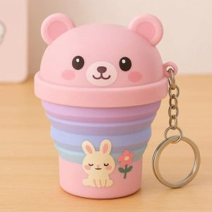 Cute Cartoon Animal Collapsible Cup Plastic Folding Travel Mug Portable Drinking Water Bottle Keychain For Kids Girls