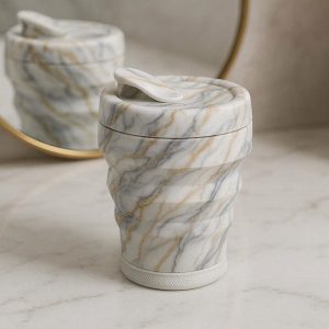 Luxury Marble Pattern Collapsible Cup Silicone Folding Travel Mug Non Slip Heat Resistant Portable Drinking Tumbler Vanity