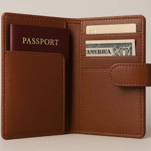 Genuine Leather Passport Holder Luxury Travel Wallet Slim Document Case Cash Card Organizer Clasp Closure Minimalist