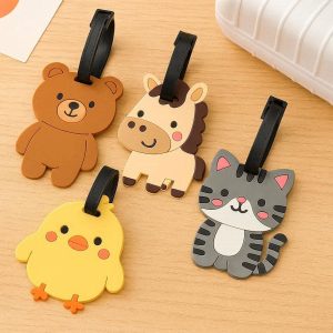 Cute Cartoon Animals Luggage Tags Plastic Travel Bag Tags Colorful ID Label Holder Suitcase Identifier For Kids