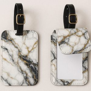 Luxury Marble Pattern Luggage Tags PU Leather Travel Bag ID Label Holder Privacy Flap Cover Suitcase Accessory